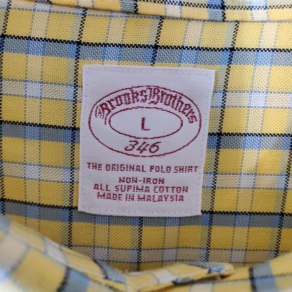 Brooks Brothers 346 Button Down Dress Shirt Size L Yellow Check EUC Preppy Ivy - Picture 4 of 4